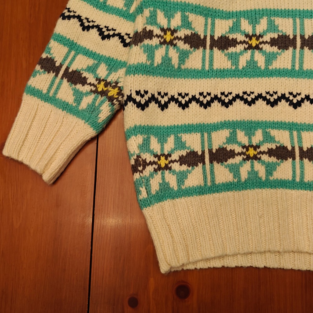 American Eagle Fair Isle Mock Neck Oversized Chunky Knit Sweater Cream Womens XS - Picture 6 of 6